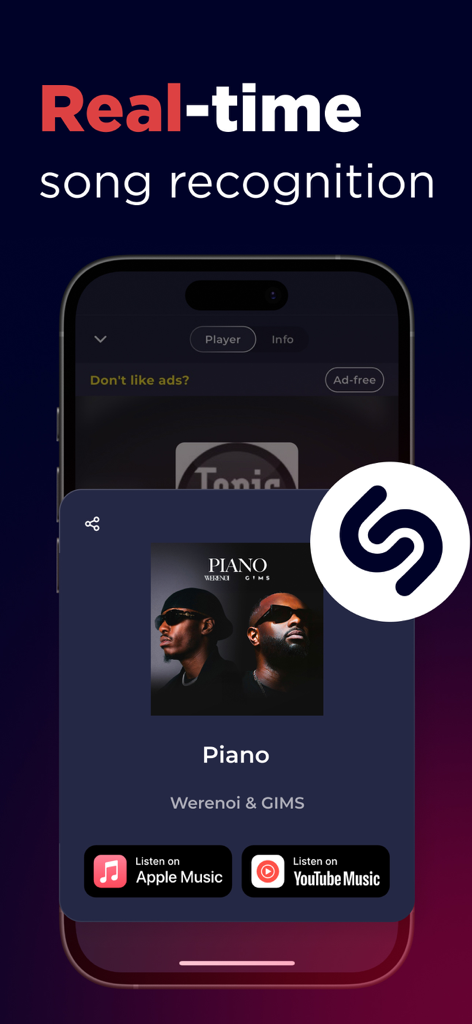 Radio France FM Live Online - Shazam連携を特徴とするRadio France FMアプリのリアルタイム曲認識インターフェイス