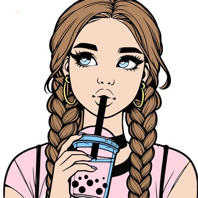 realistic girl with braided hair drinking boba
