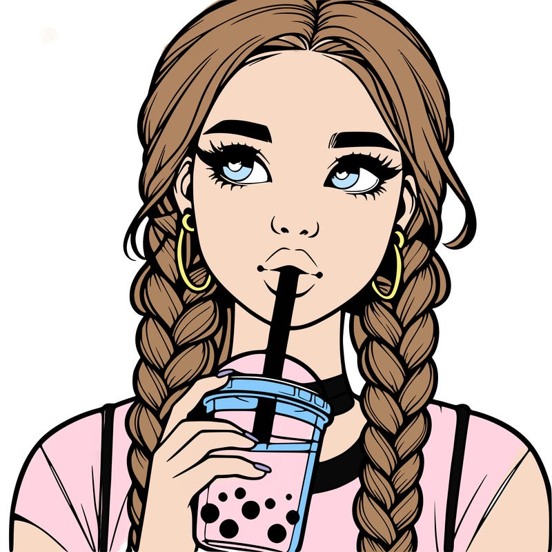 realistic girl with braided hair drinking boba