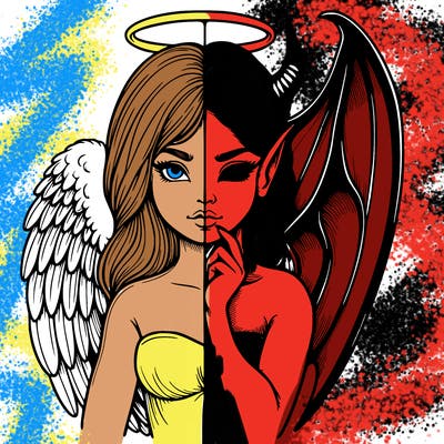 realistic angel half demon