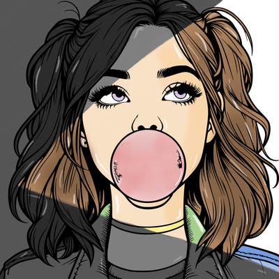 realististic girl blowing bubble -gum