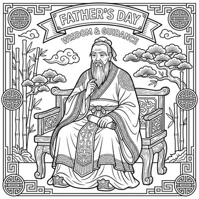 Honor the wisdom and guidance of fathers this Father's Day with our unique Confucius coloring page. This intricate design offers a thoughtful and creative way to celebrate paternal figures.