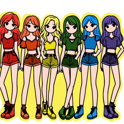 a group of girls wearing crop tops and shorts