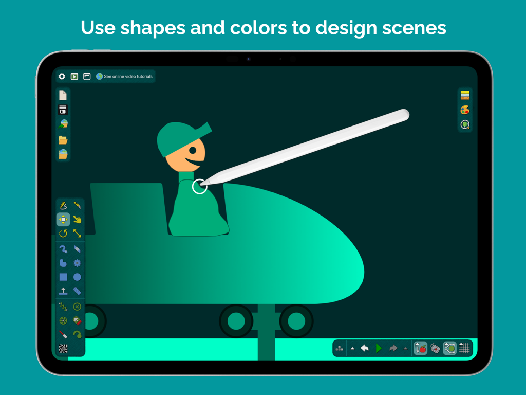 Designing a 2D scene in Algodoo on an iPad using an Apple Pencil