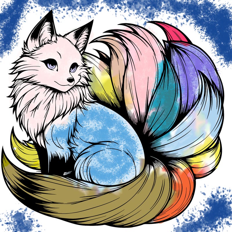 realistic detailed 9 tailed anime fox
