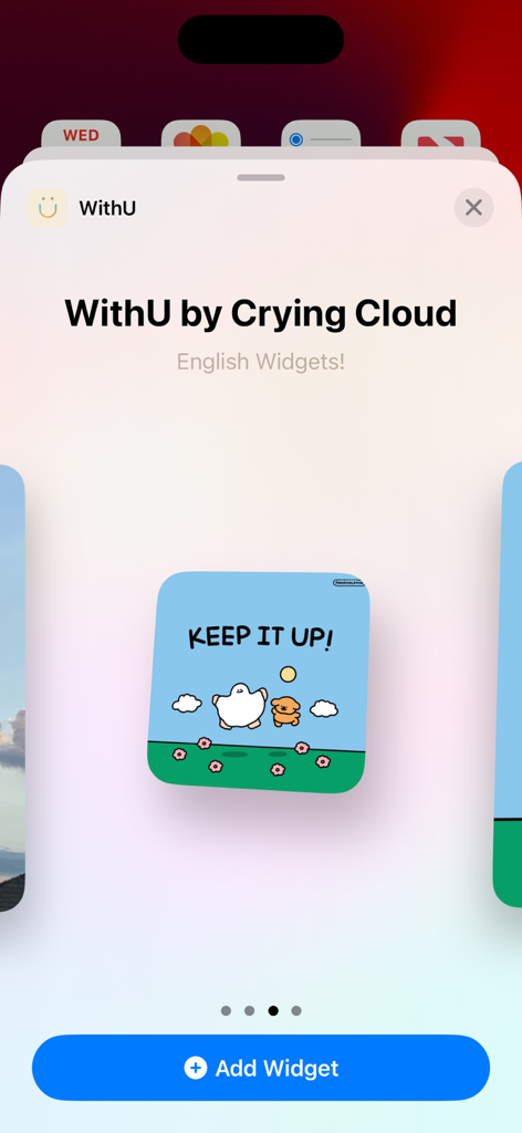 WithU - Preview of a WithU app widget showing a positive quote with cute hand drawn art