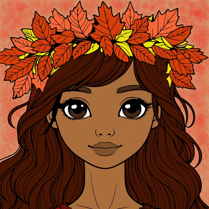 realistic girl with fall leaf crown