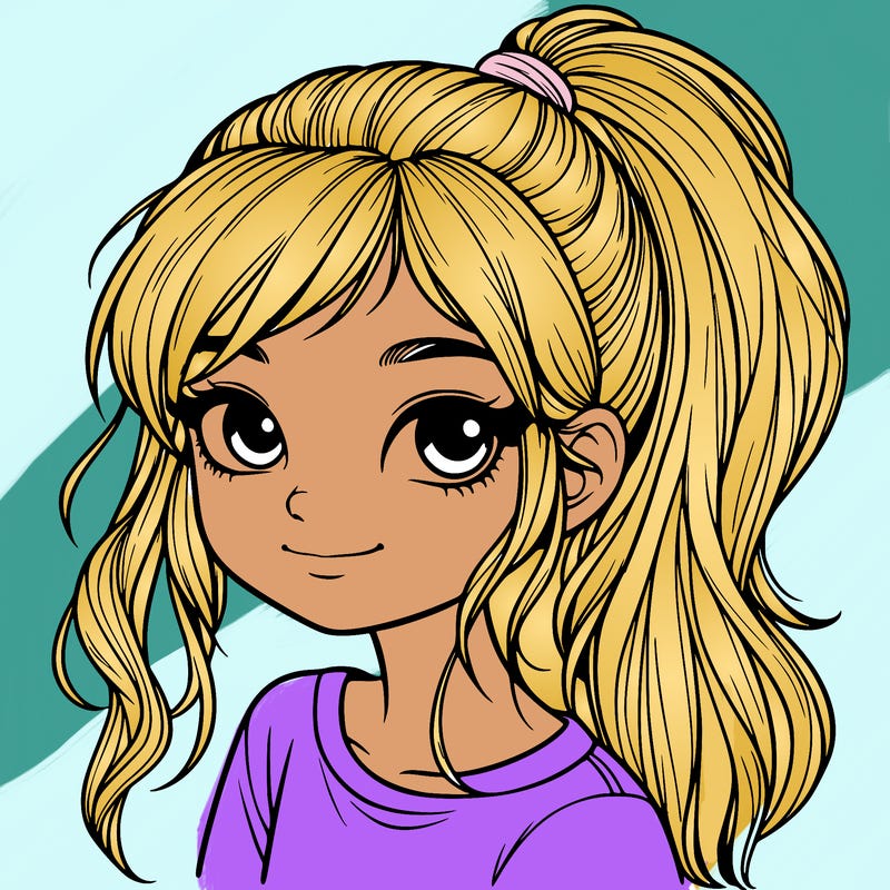 realistic girl with ponytail