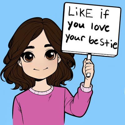 realistic girl holding up a sign