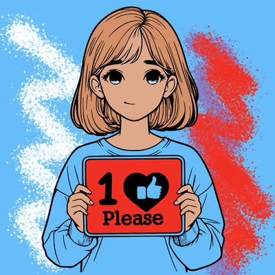 realistic girl holding a sign that says 1 like please