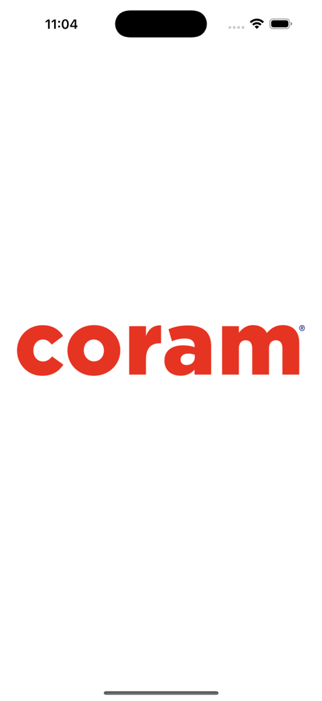 Coram - Écran de démarrage de l'application Coram avec le logo rouge