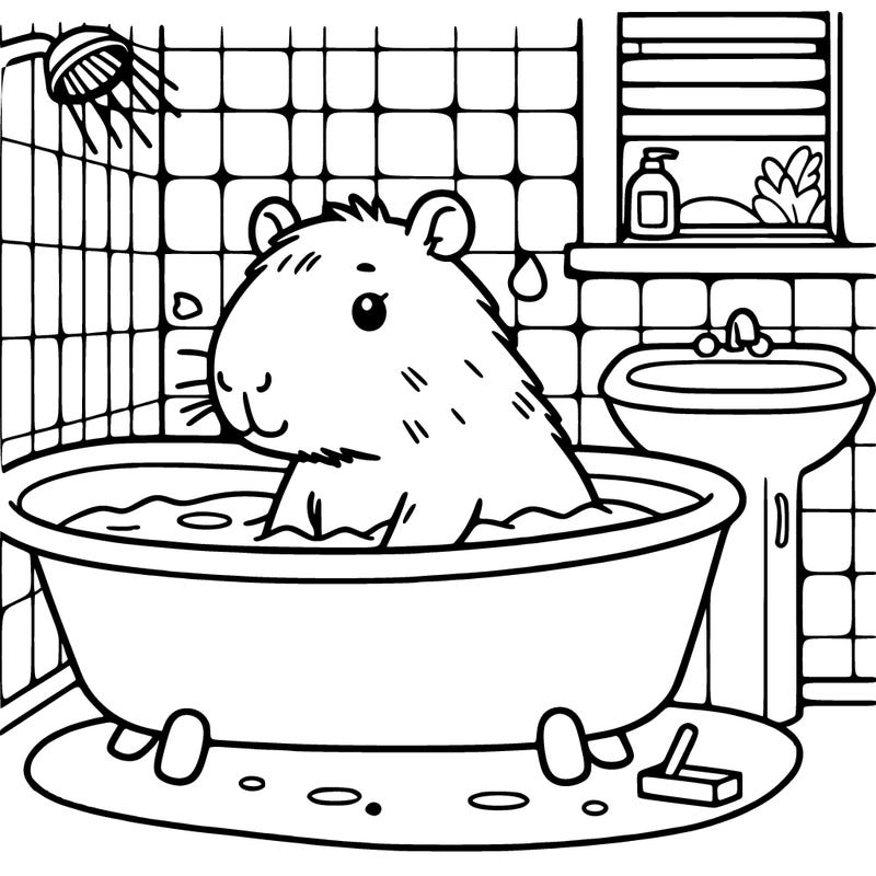 capybara taking bath in the bathroom