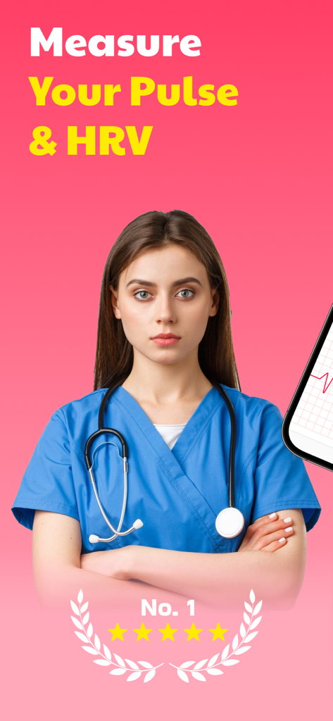 A medical professional next to text promoting iCardial pulse and HRV measurement