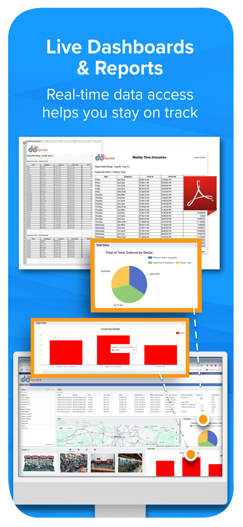 doForms Mobile Data - Dashboard e report live di doForms per il monitoraggio dei dati sul campo in tempo reale e l'analisi aziendale.