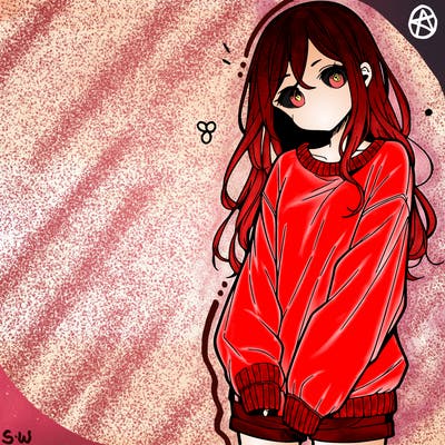 manga teen girl  in a sweater and baggy pants