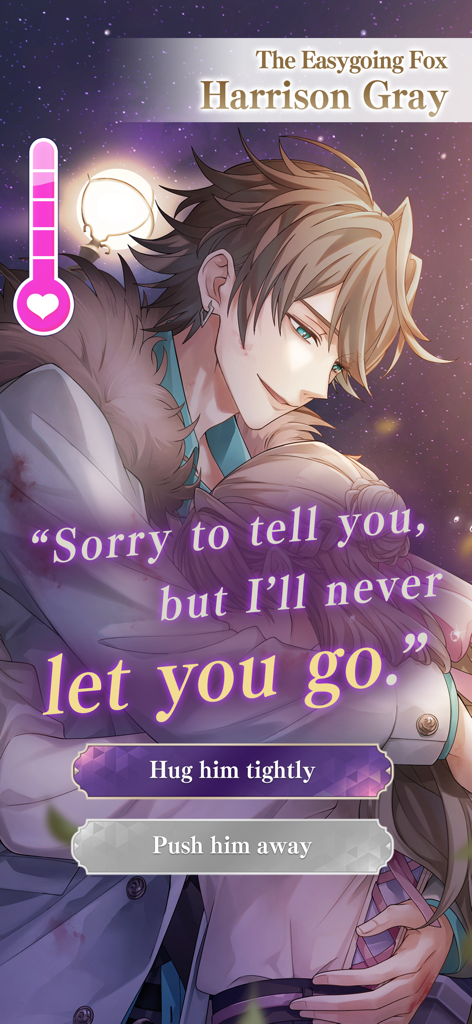 A romantic embrace with Harrison Gray in Ikemen Villains featuring narrative choices