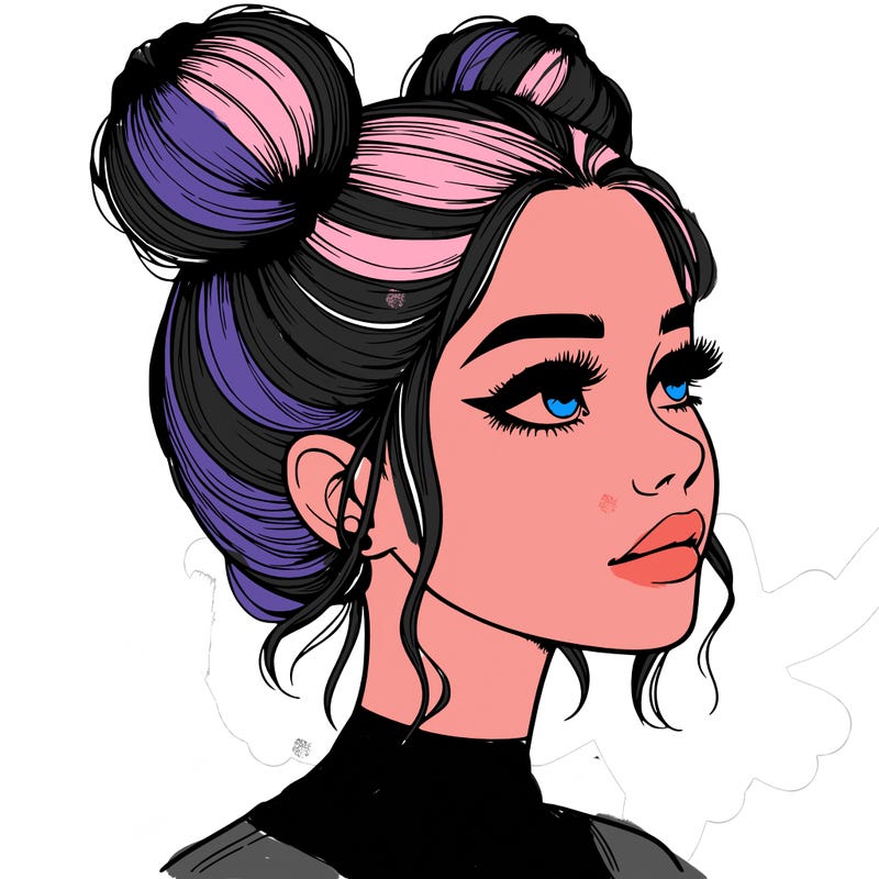 realistic girl with buns on the top of her head