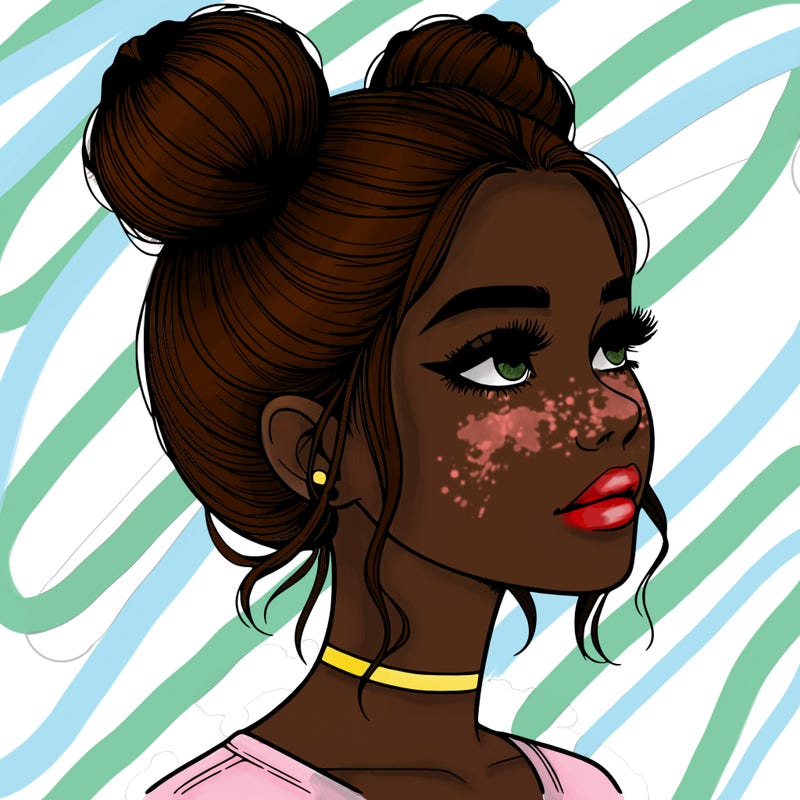 realistic girl with buns on the top of her head
