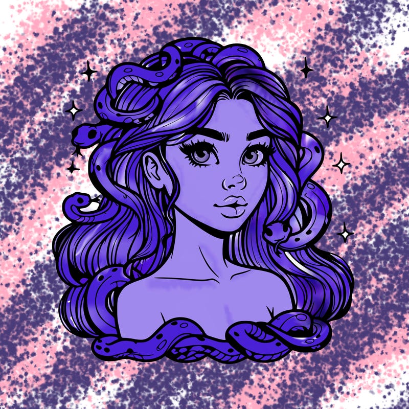 realistic girl with snakes as hair