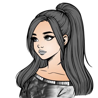 realistic girl with a high ponytail