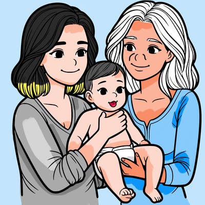 two realistic women holding one baby together