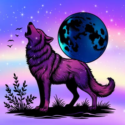realistic wolf howling at the moon
