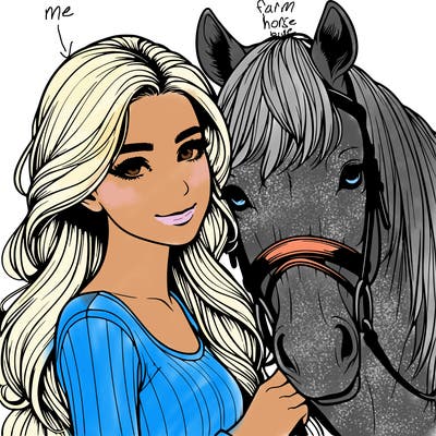 realistic girl with horse