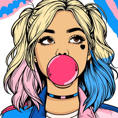 realististic girl blowing bubble -gum