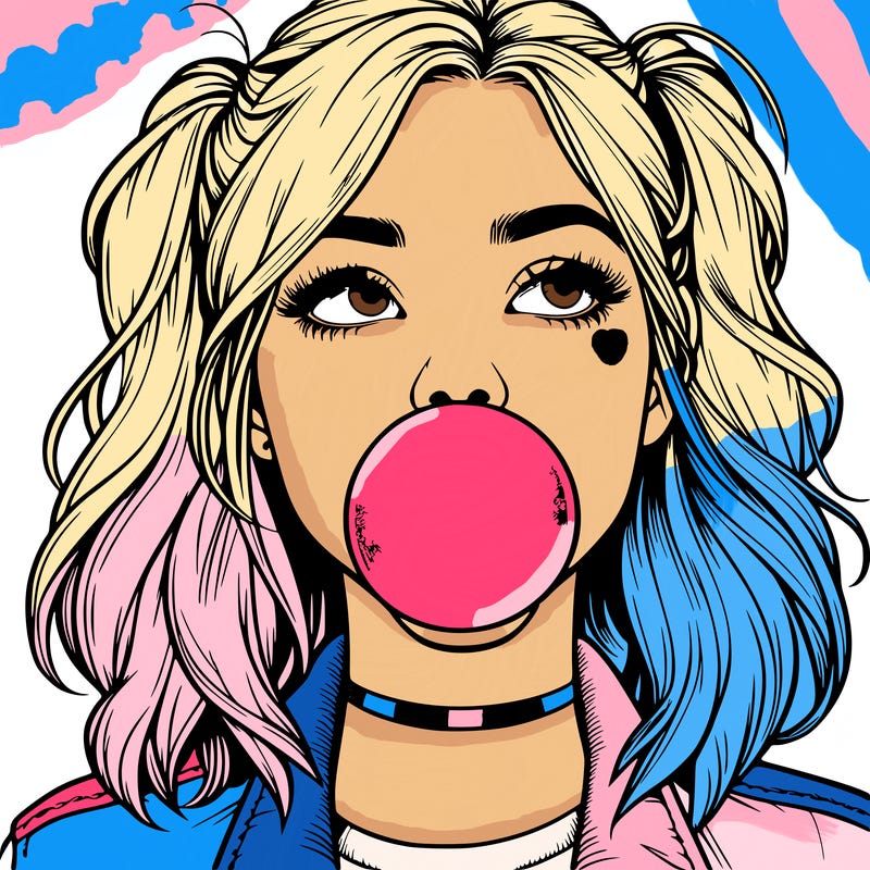 realististic girl blowing bubble -gum