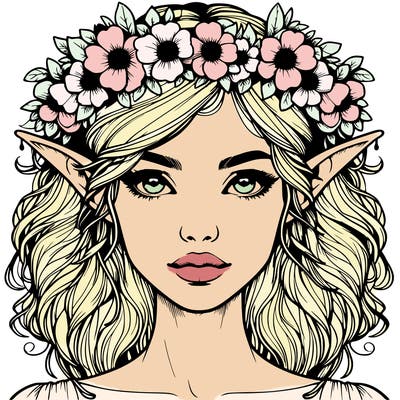 realistic female elf with flower crown