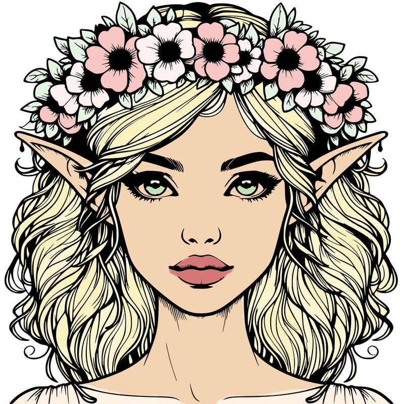 realistic female elf with flower crown
