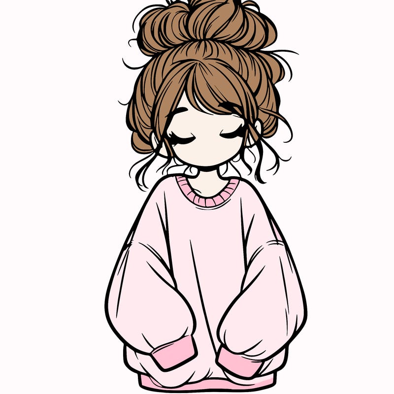 girl with baggy sweatshirt and messy bun