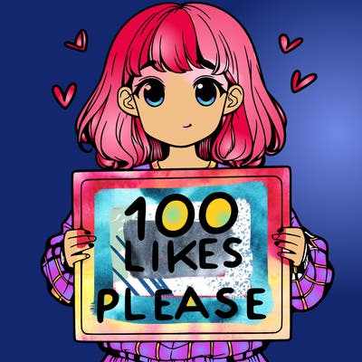 a girl holding a sign saying 100 likes please