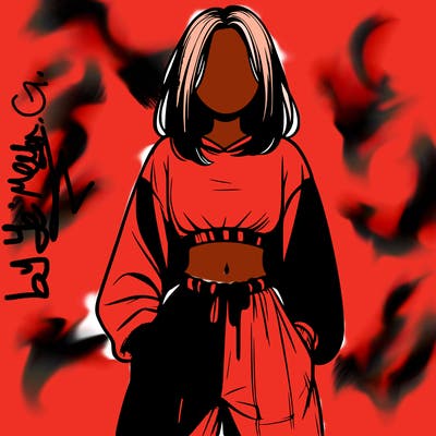 realistic girl faceless with baggy pants and a crop top