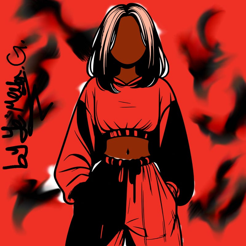 realistic girl faceless with baggy pants and a crop top