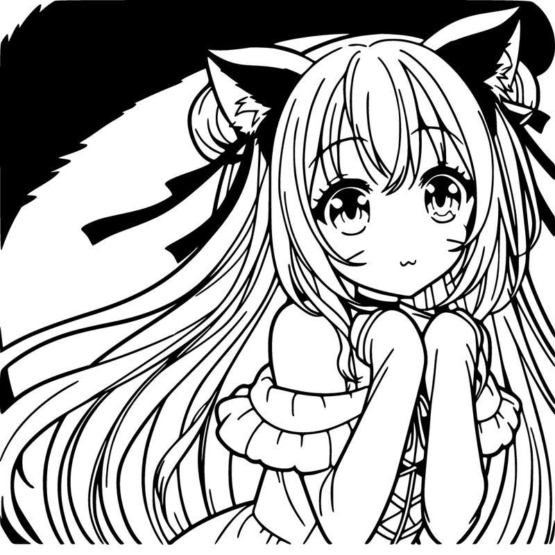 a anime girl at halloween with cat ears and a tail