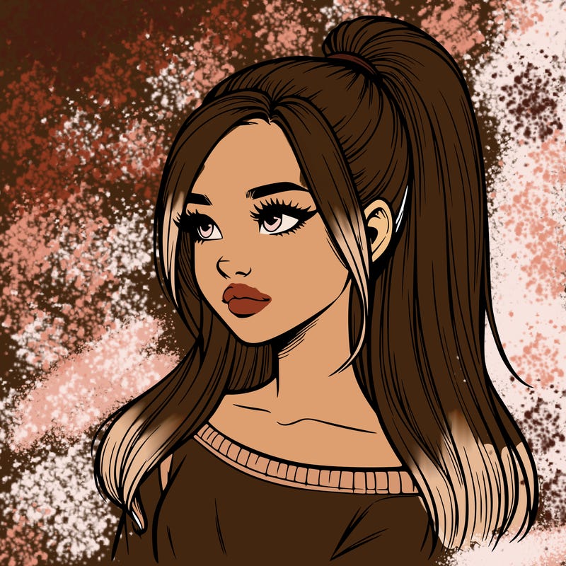 realistic girl with a high ponytail