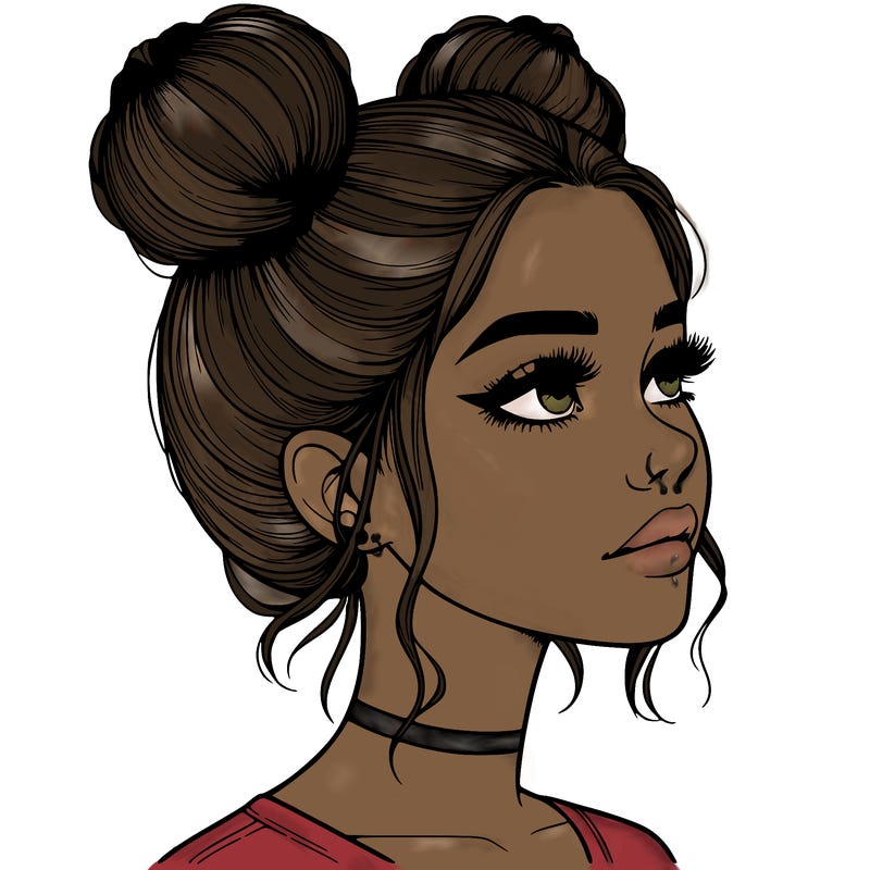 realistic girl with buns on the top of her head