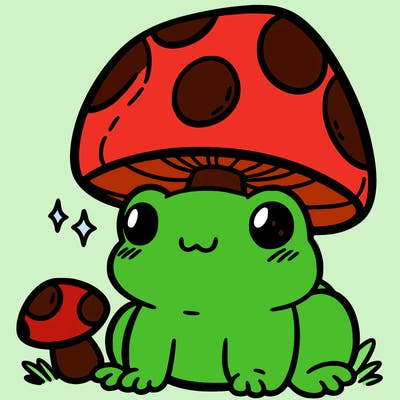a cute frog with a mushroom hat