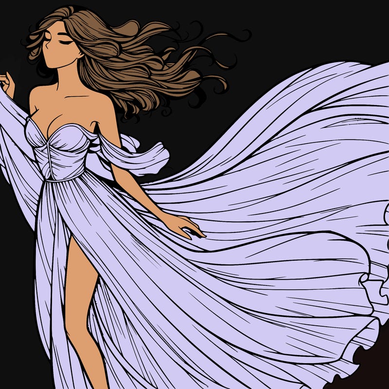 realistic woman in dress flowing the the wind