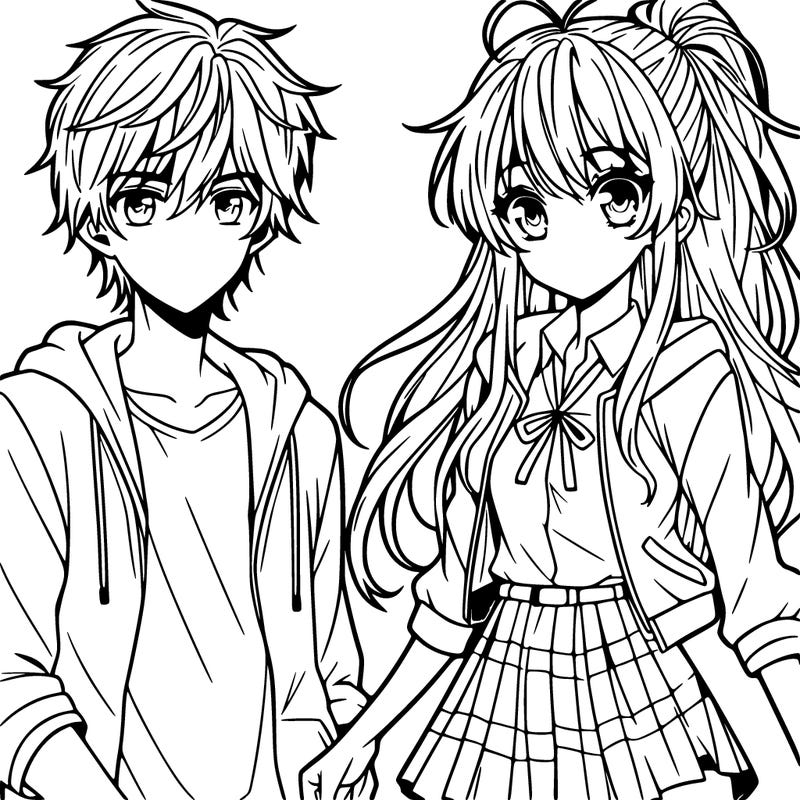 teen boy and girl anime