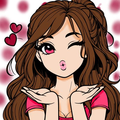 realistic girl winking and blowing a kiss while making heart hands