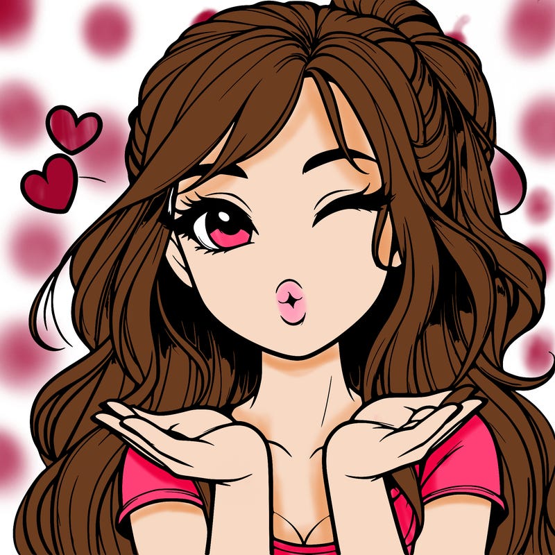 realistic girl winking and blowing a kiss while making heart hands