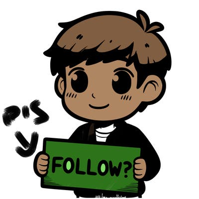 guy holding sign that says "follow?"