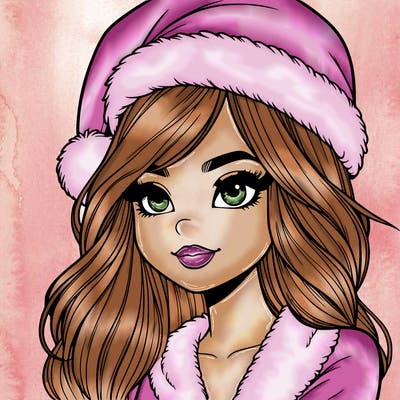 realistic girl in santa hat