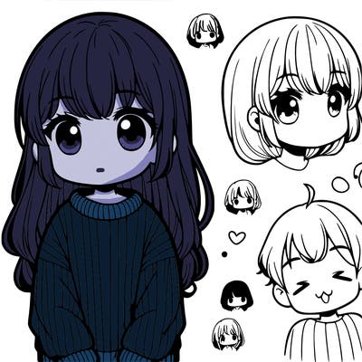 cute manga girl with long sweater