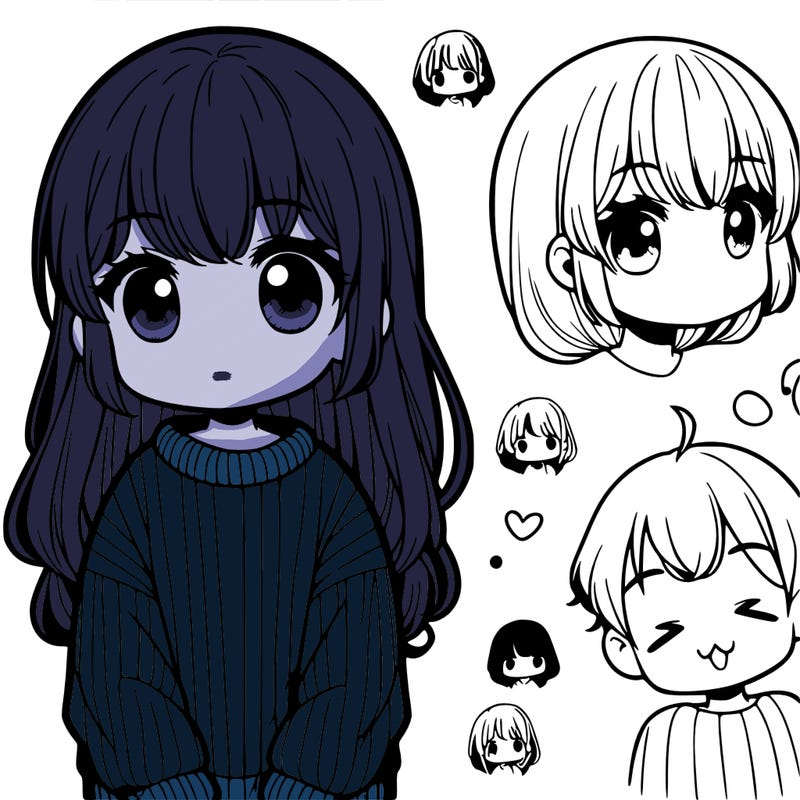 cute manga girl with long sweater