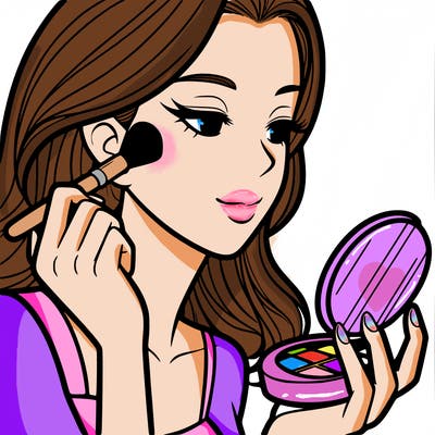 little girl putting on makeup