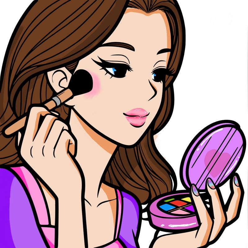 little girl putting on makeup
