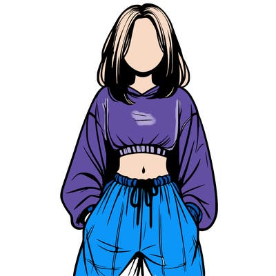 realistic girl faceless with baggy pants and a crop top